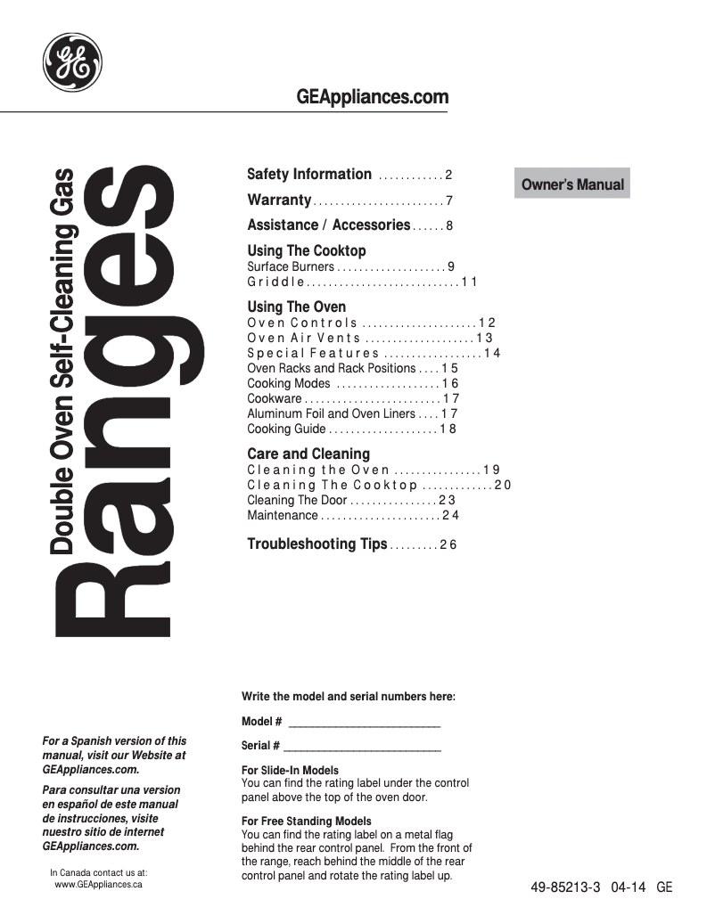 Page 1 of the manual Instruction Manual GE Profile PGB950DEFBB