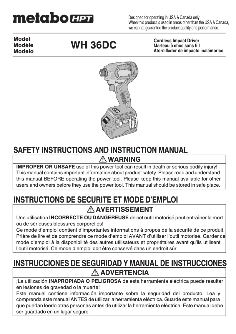 Page 1 de la notice Manuel utilisateur HiKOKI WH36DC