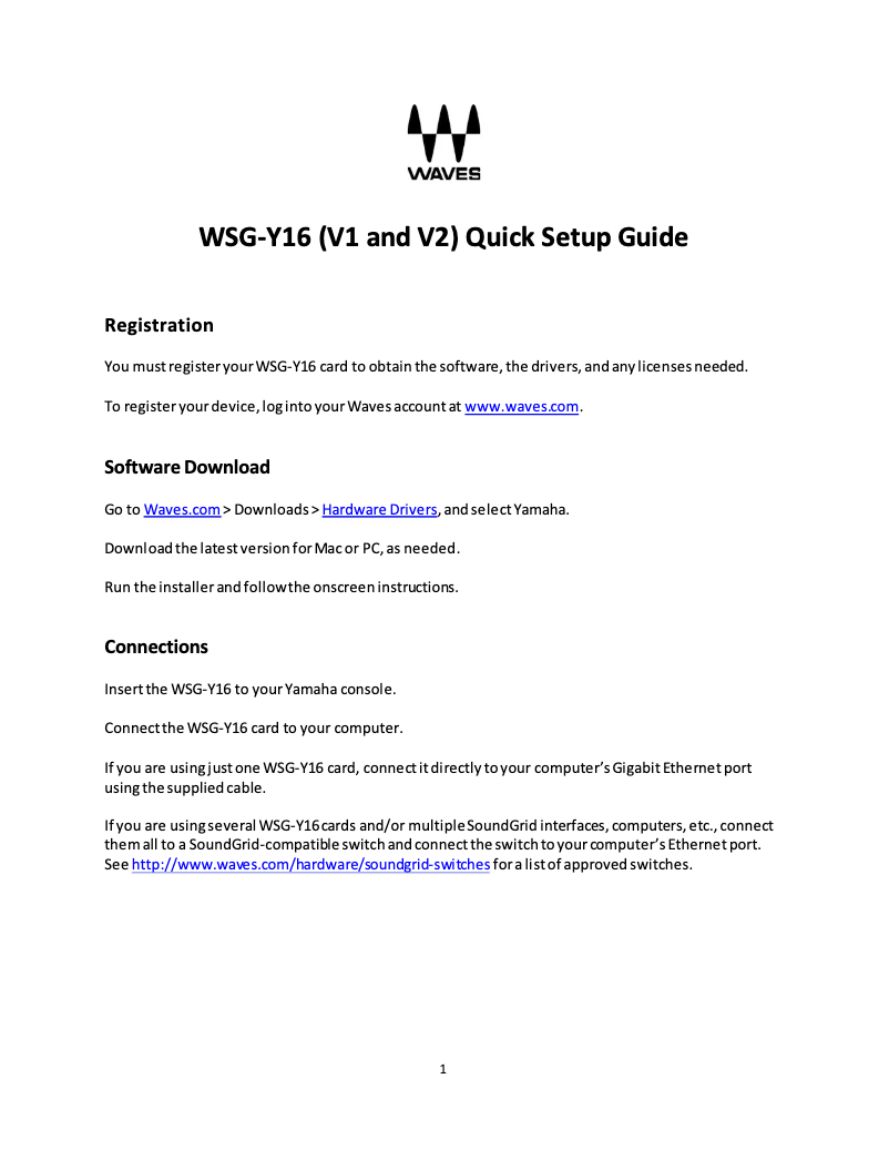Page 1 de la notice Manuel utilisateur Yamaha WSG-Y16