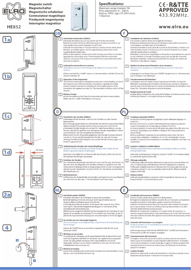 Page 1 de la notice Manuel utilisateur Home Easy HE852