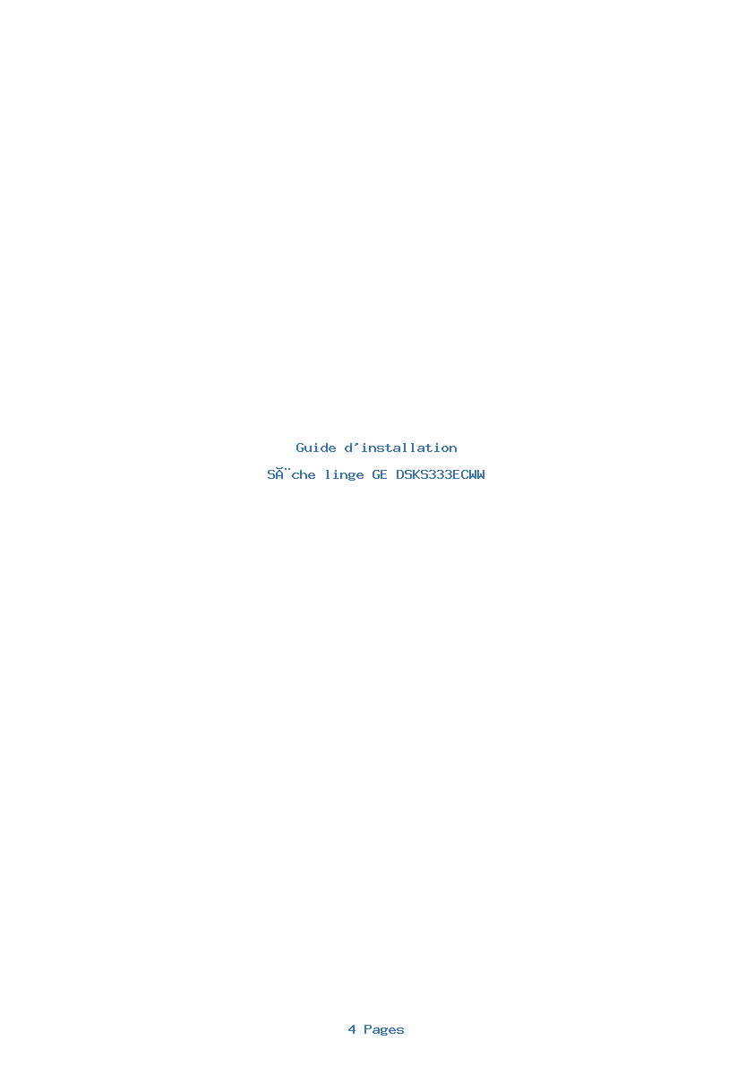 Page 1 de la notice Guide d'installation GE DSKS333ECWW