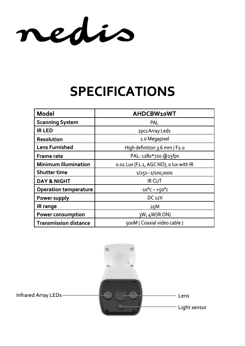 Page 1 de la notice Manuel utilisateur Nedis AHDCBW10WT