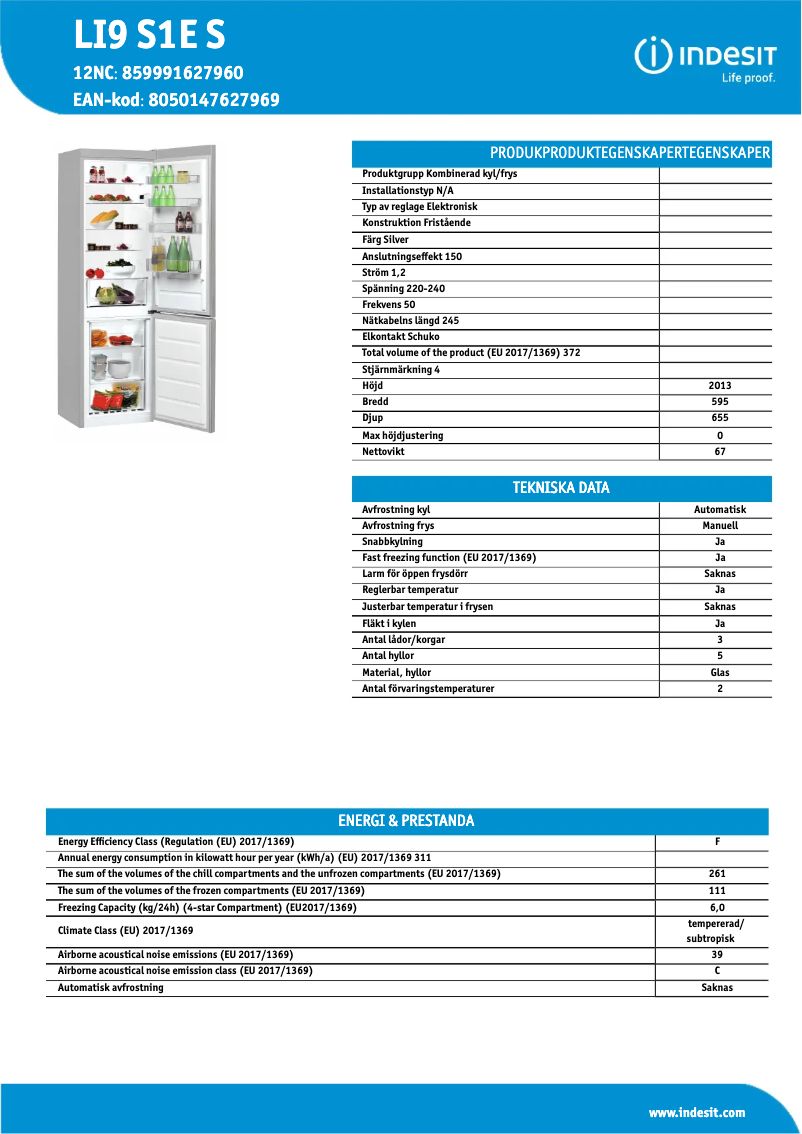 Page n°1 - Fiche technique Indesit LI9 S1E S