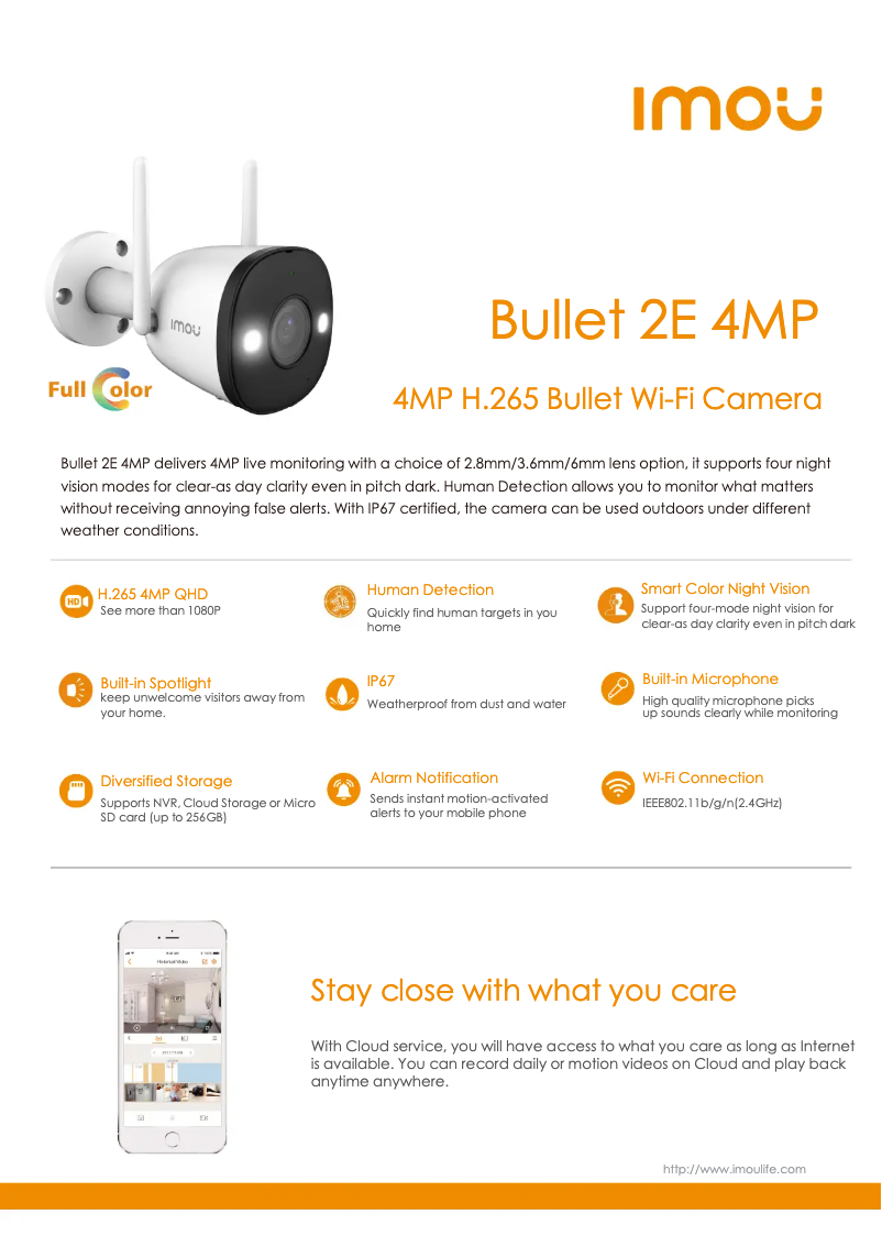 Page 1 of the manual Technical Sheet Imou Bullet 2E 4MP