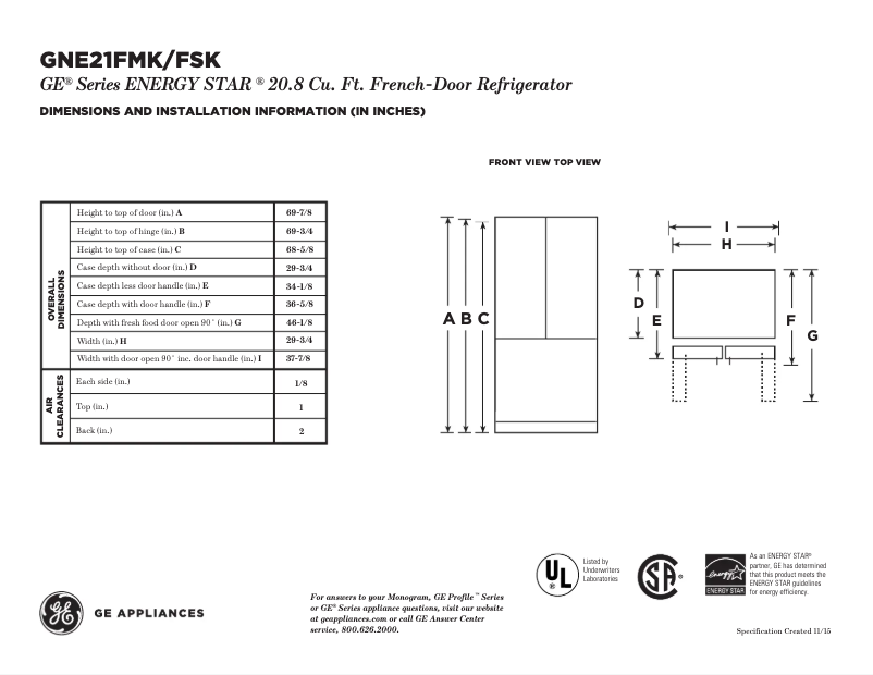 Página 1 del manual Ficha técnica GE GNE25JSKSS