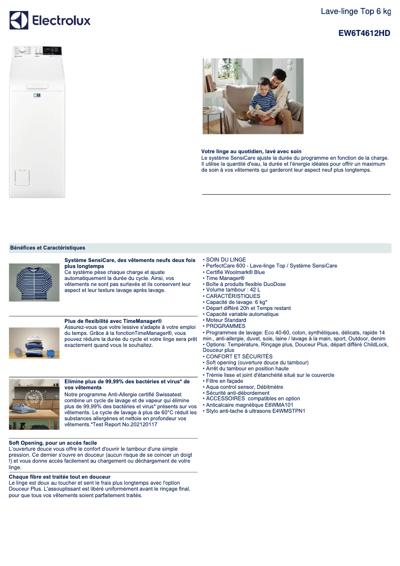 Página 1 del manual Ficha técnica Electrolux EW6T4612HD