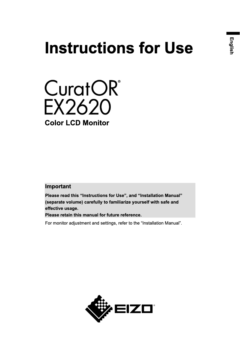 Page 1 de la notice Manuel utilisateur Eizo CuratOR EX2620