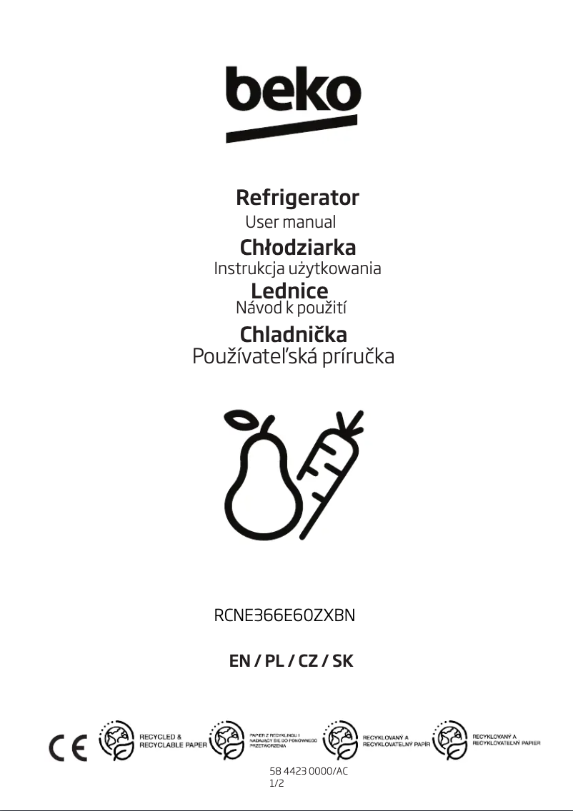 Page 1 de la notice Manuel utilisateur Beko RCNE366E60ZXBN