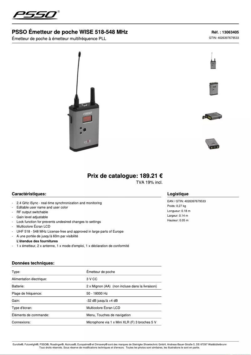 Page 1 de la notice Fiche technique PSSO WISE 518