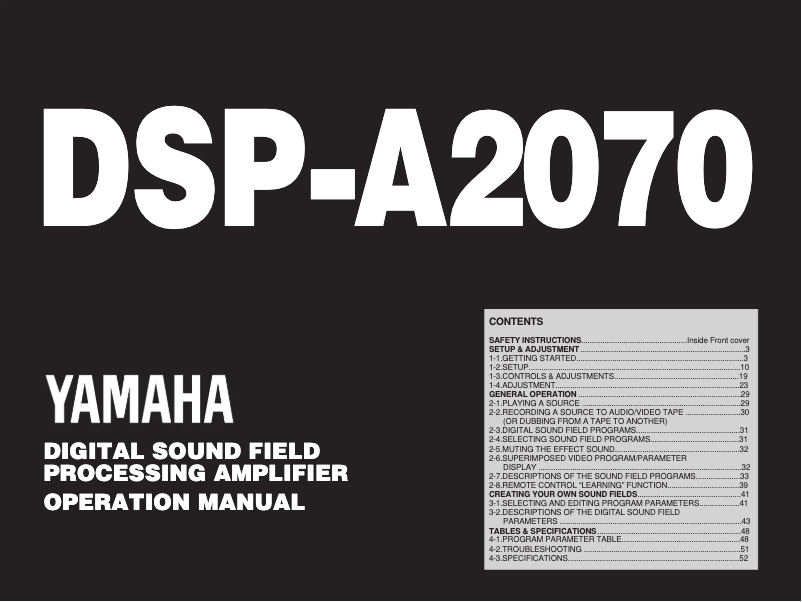 Page 1 of the manual User Manual Yamaha DSP-A2070
