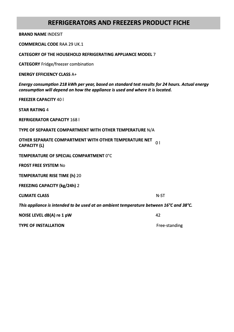 Página 1 del manual Manual de usuario Indesit RAA 29 UK.1