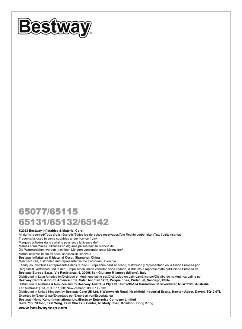 Page 1 de la notice Manuel utilisateur Bestway 65142