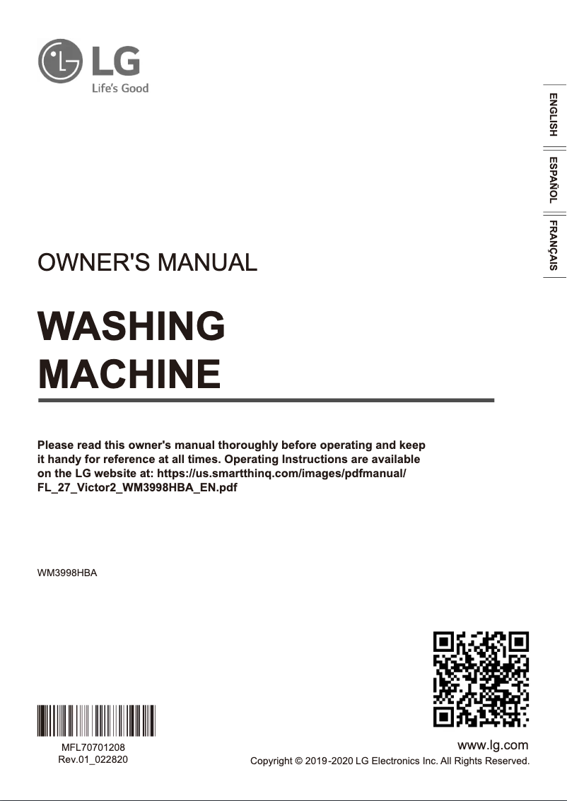 Page 1 de la notice Manuel utilisateur LG WM3998HBA