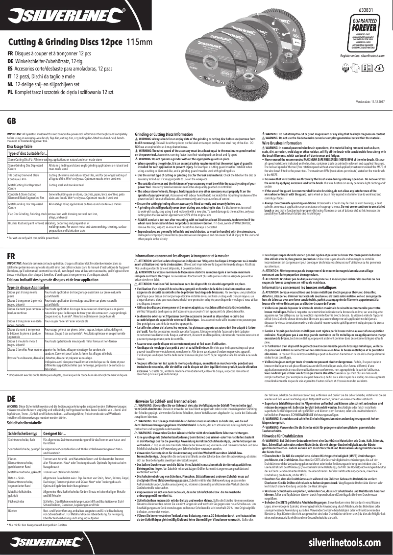 Page 1 de la notice Manuel utilisateur Silverline 633831
