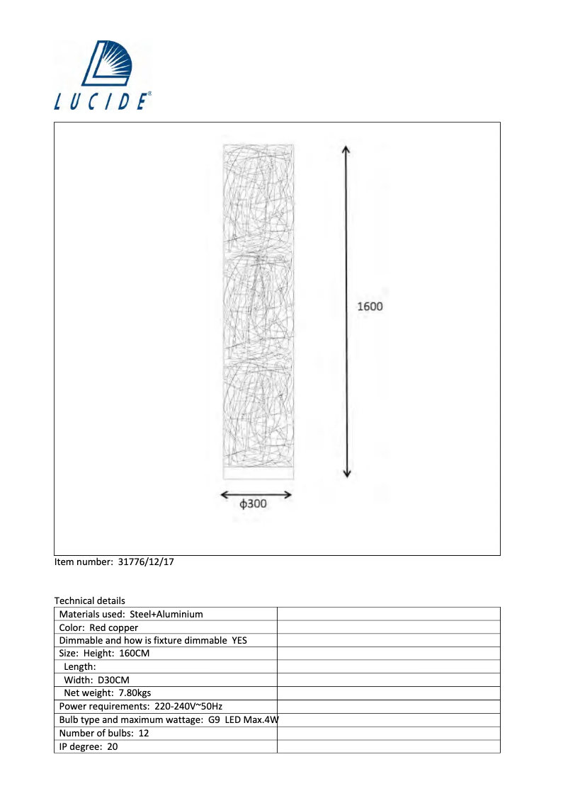 Page 1 de la notice Manuel utilisateur Lucide Galileo 31776/12/17