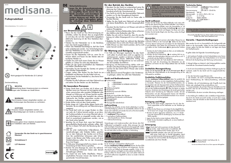 Page 1 de la notice Manuel utilisateur Medisana FS 886