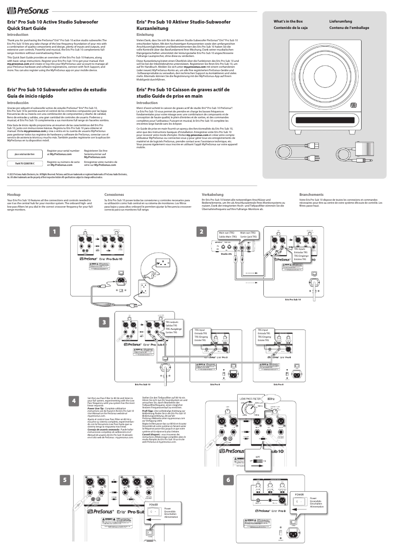 Page 1 de la notice Guide de démarrage rapide PreSonus Eris Pro 10