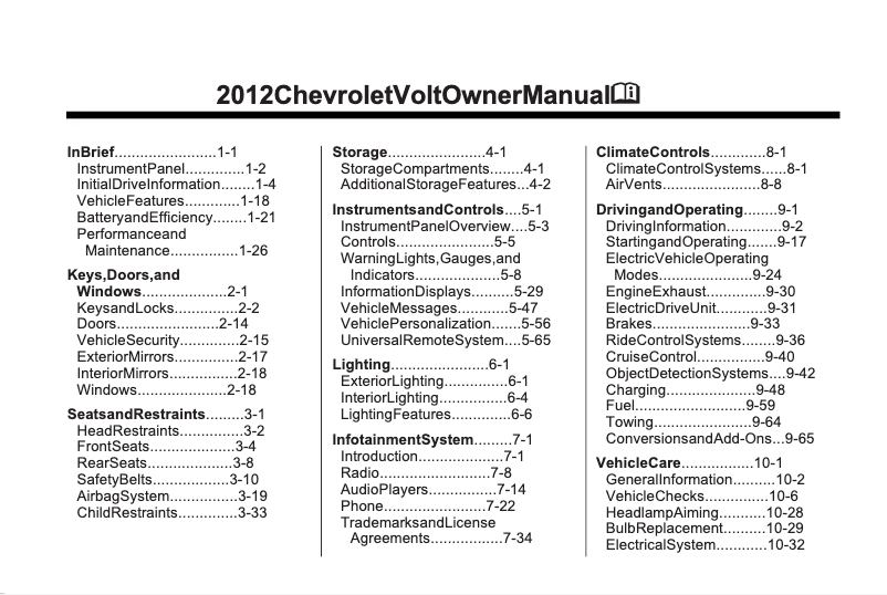 Page 1 de la notice Manuel utilisateur Chevrolet Volt (2012)