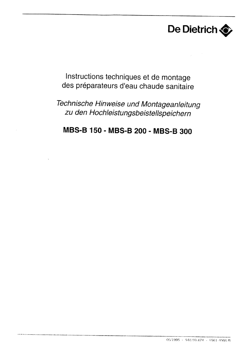Page 1 de la notice Manuel utilisateur De Dietrich MBS-B 200