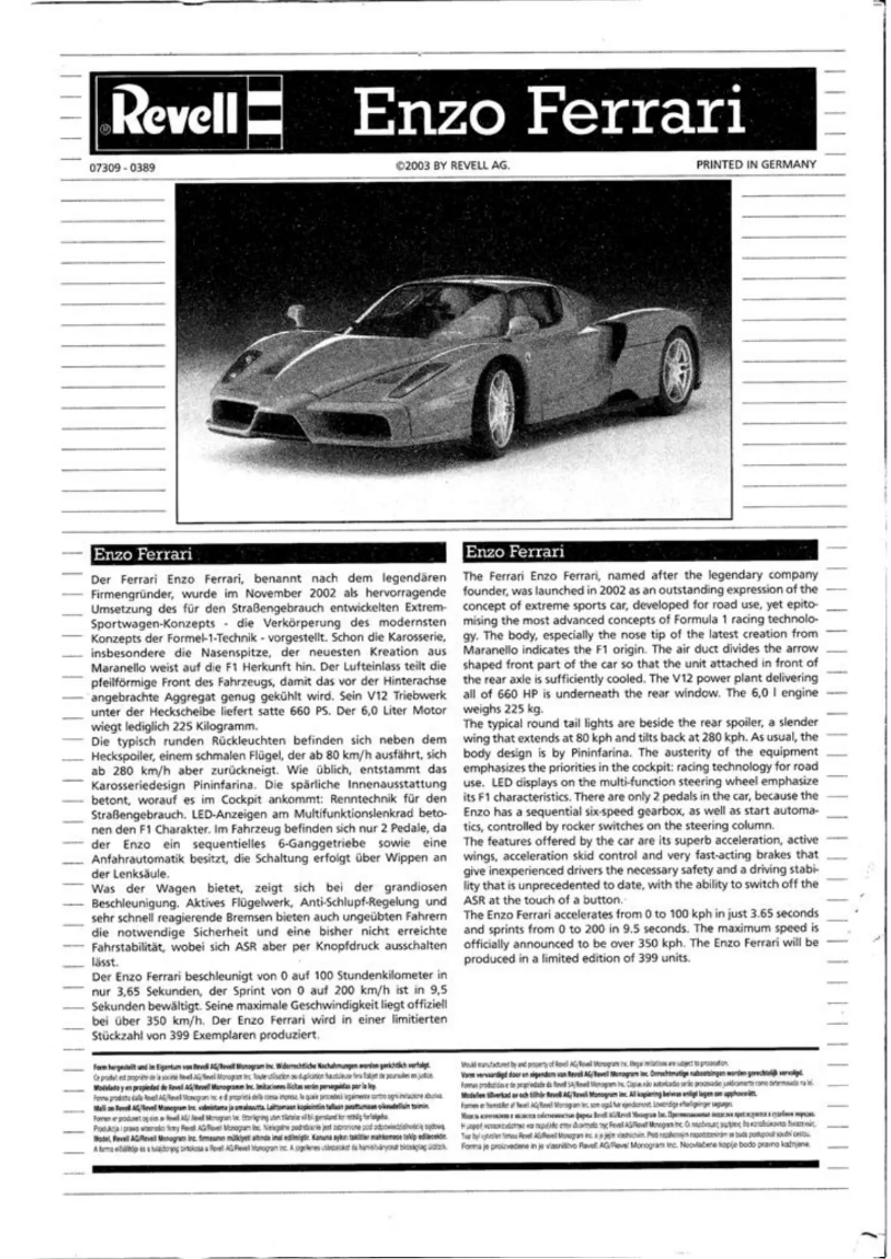 Page 1 de la notice Manuel utilisateur Revell Ferrari Enzo