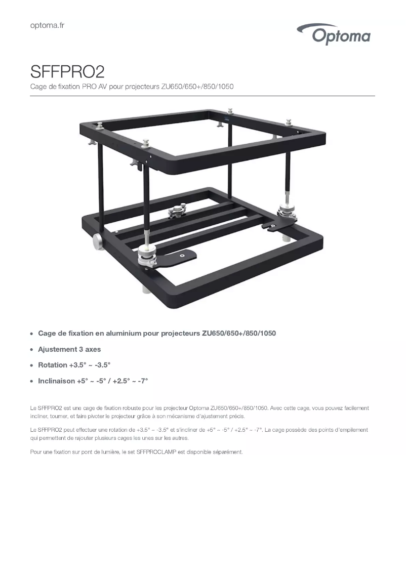 Page 1 de la notice Fiche technique Optoma SFFPRO2