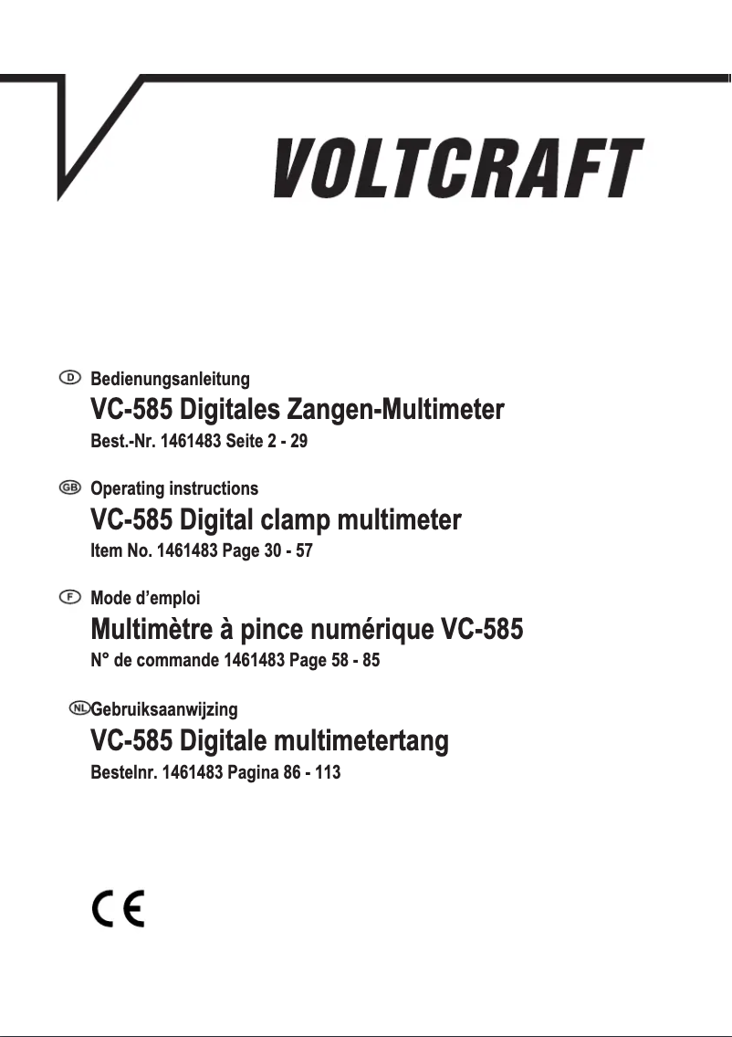 Page 1 de la notice Manuel utilisateur Voltcraft VC-585