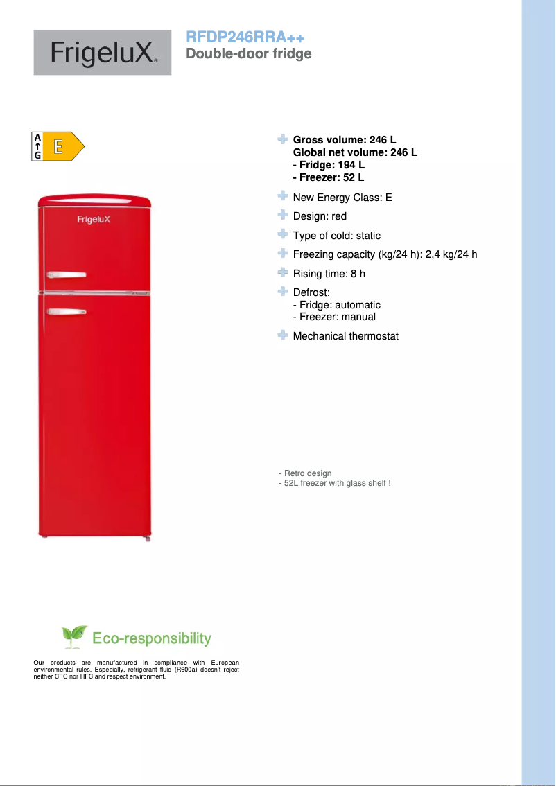 Página 1 del manual Ficha técnica FrigeluX RFDP246RRA++