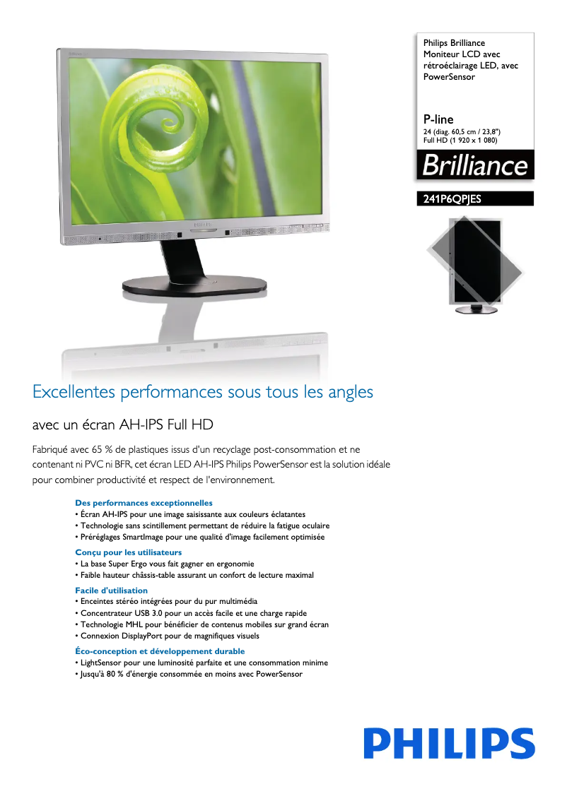Página 1 del manual Ficha técnica Philips Brilliance 241P6QPJES