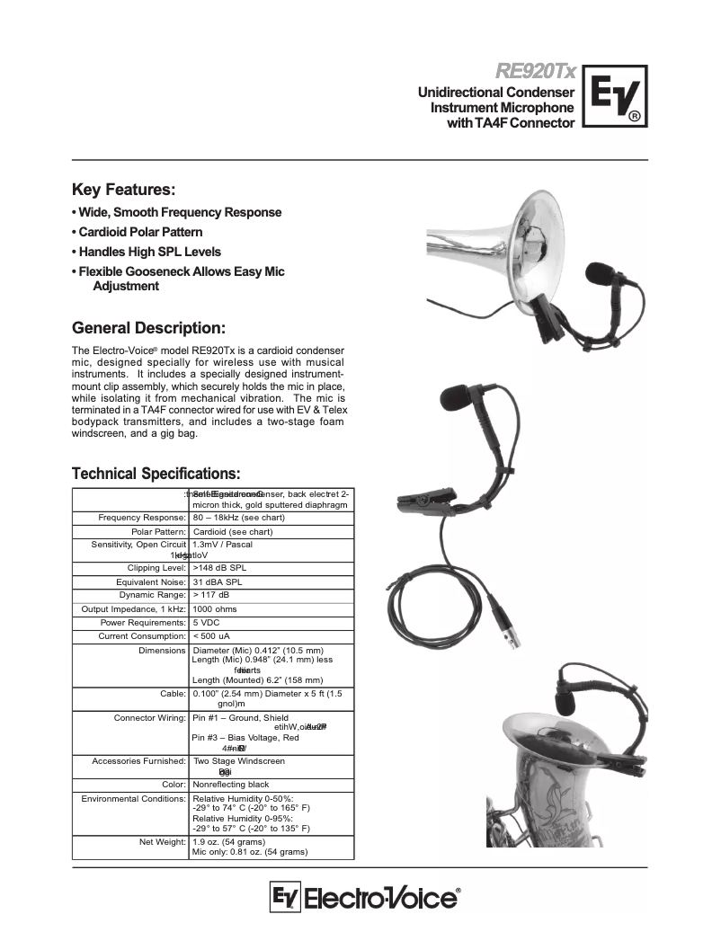 Page 1 de la notice Manuel utilisateur Electro-Voice RE920TX