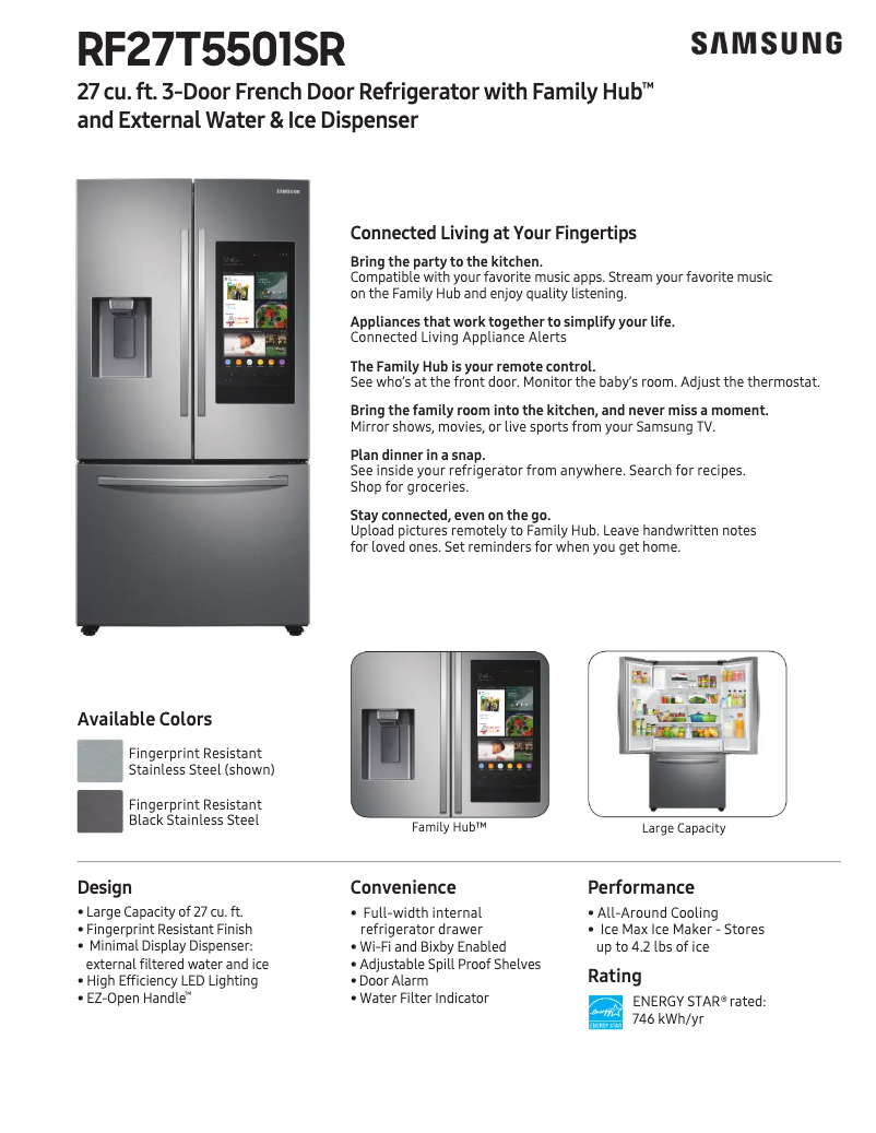 Página 1 del manual Ficha técnica Samsung RF27T5501SR/AA