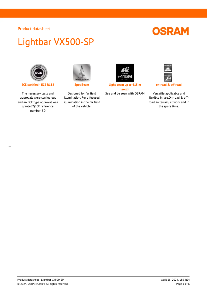 Page 1 de la notice Fiche technique Osram VX500-SP