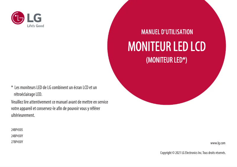 Page 1 de la notice Manuel utilisateur LG 24BP450S