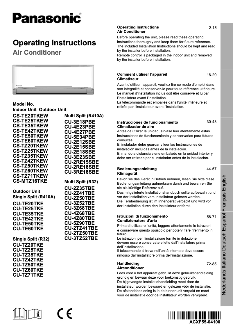 Page 1 de la notice Manuel utilisateur Panasonic CS-TE42TKEW