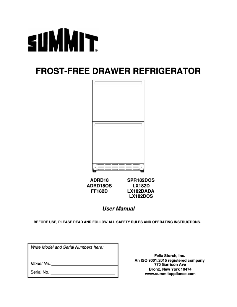 Page 1 de la notice Manuel utilisateur Summit ADRD18