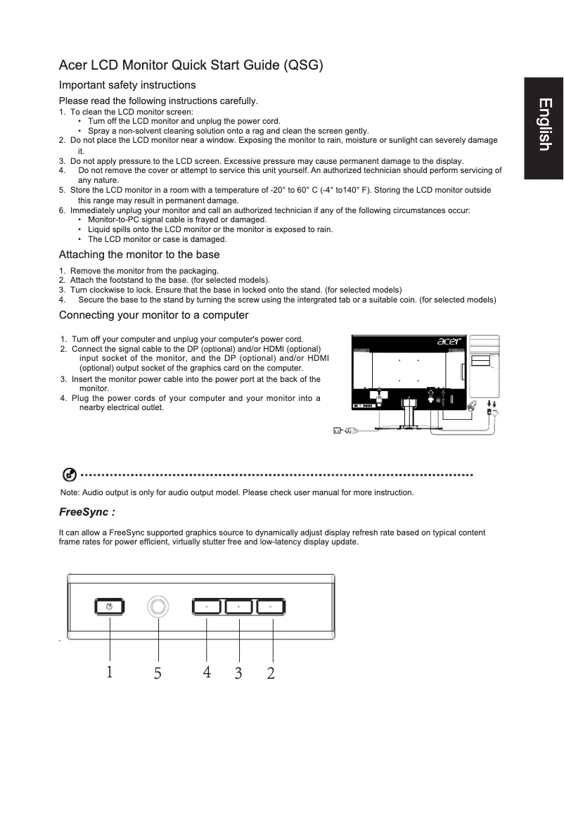 Page 1 de la notice Guide de démarrage rapide Acer KG271F