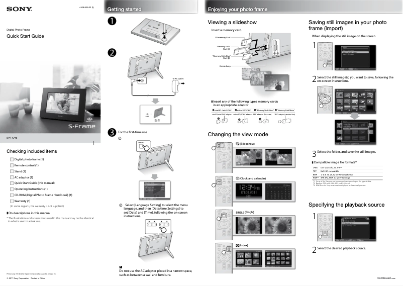 Page n°1 - Guide d'installation Sony DPF-A710