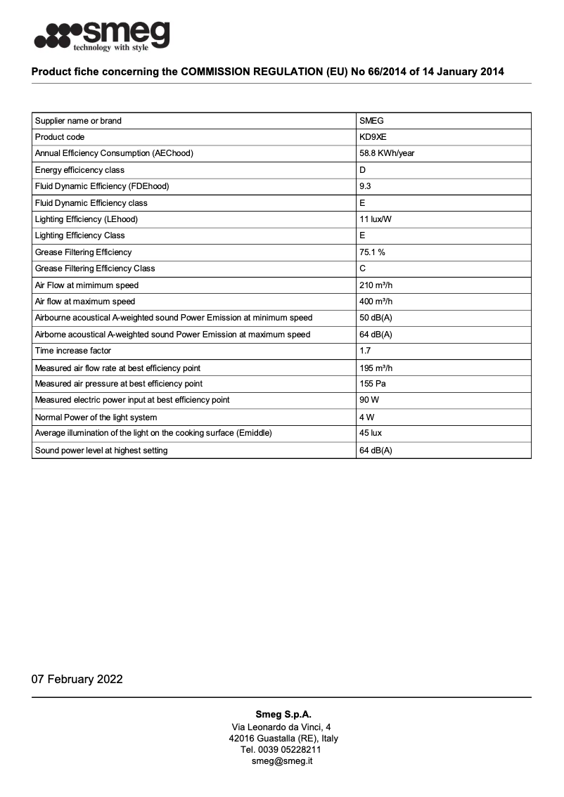 Page 1 de la notice Brochure Smeg KD9XE