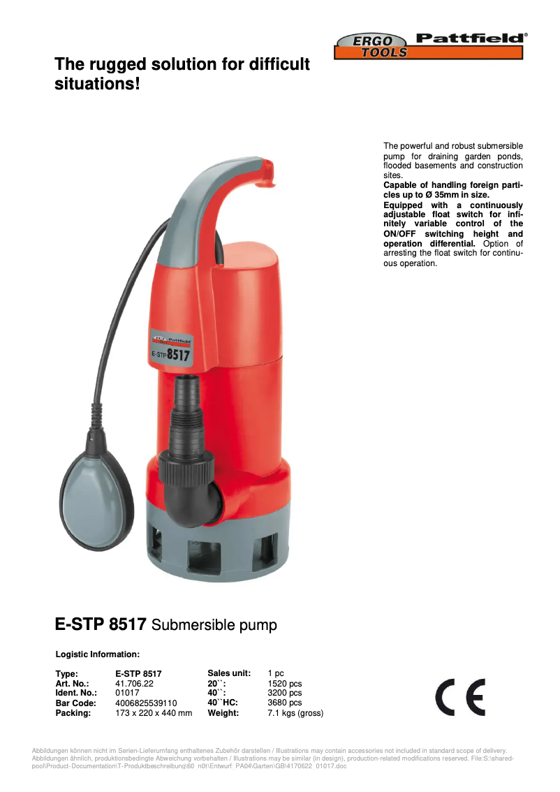 Page 1 de la notice Manuel utilisateur Ergotools Pattfield E-STP 8517