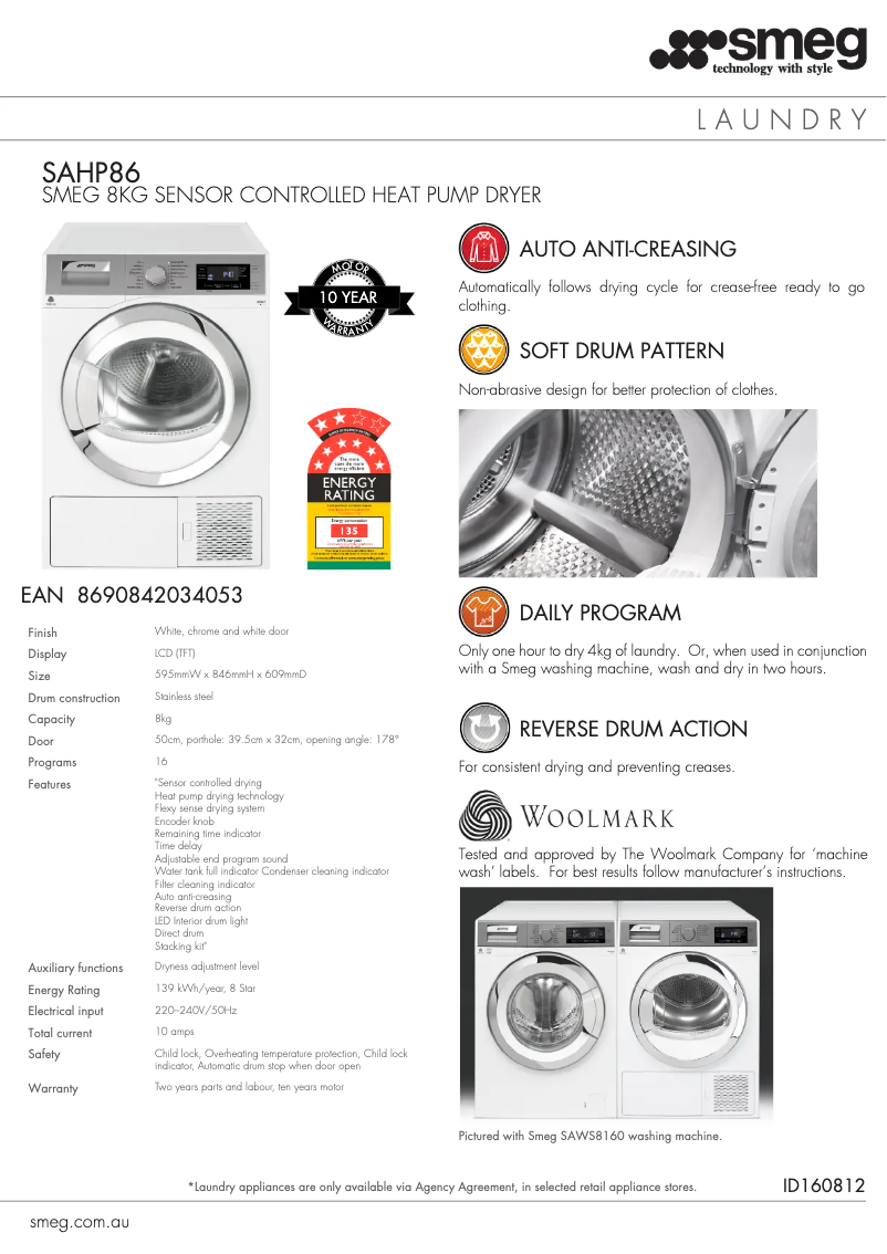 Página 1 del manual Ficha técnica Smeg SAHP86