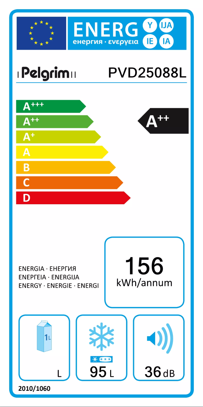Page 1 of the manual Energy Label Pelgrim PVD25088L