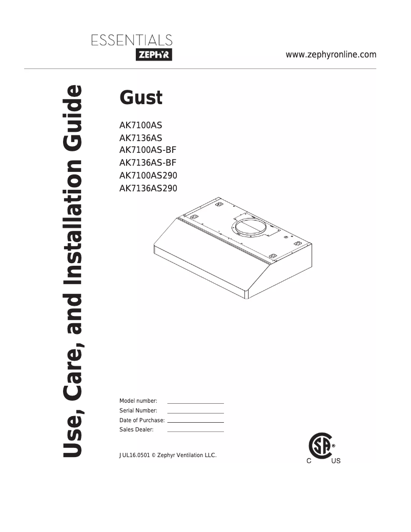 Página 1 del manual Manual de usuario Zephyr AK7100AS290