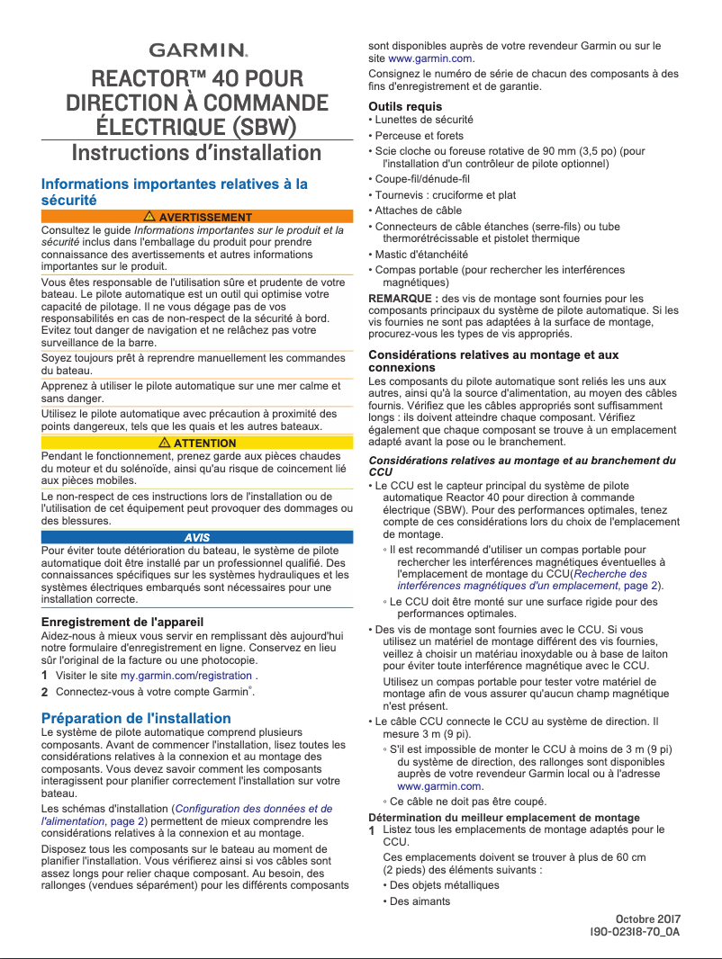 Página 1 del manual Guía de instalación Garmin Reactor 40 Steer-by-wire