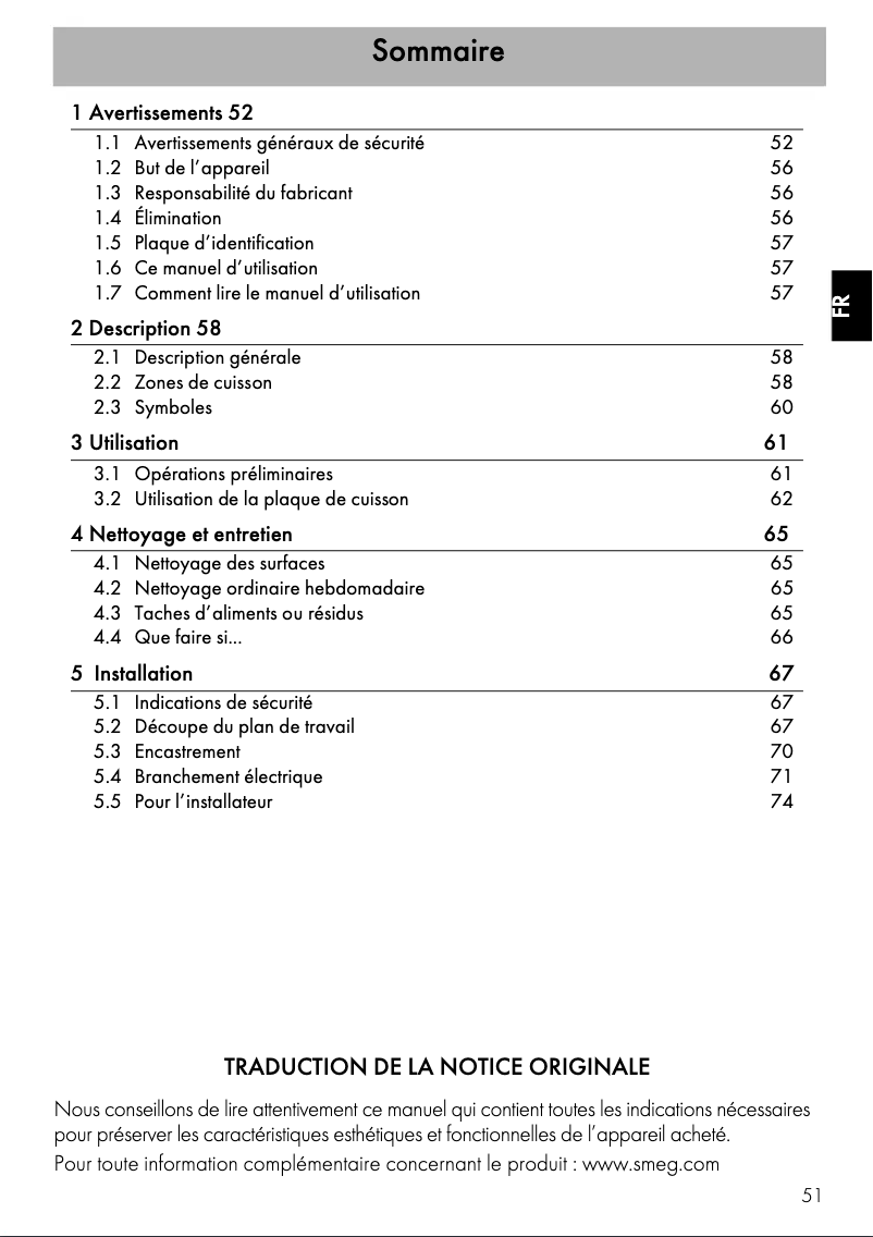 Page 1 de la notice Manuel utilisateur Smeg S264C
