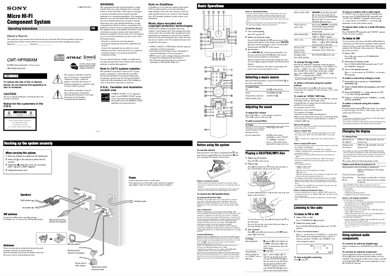 Page 1 de la notice Manuel utilisateur Sony CMT-HPR99XM