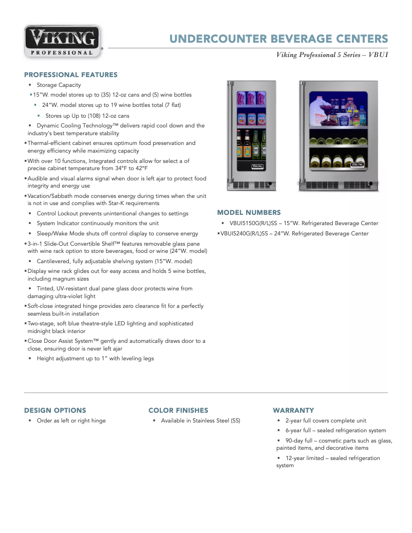 Page 1 of the manual Technical Sheet Viking VBUI5150GLSS