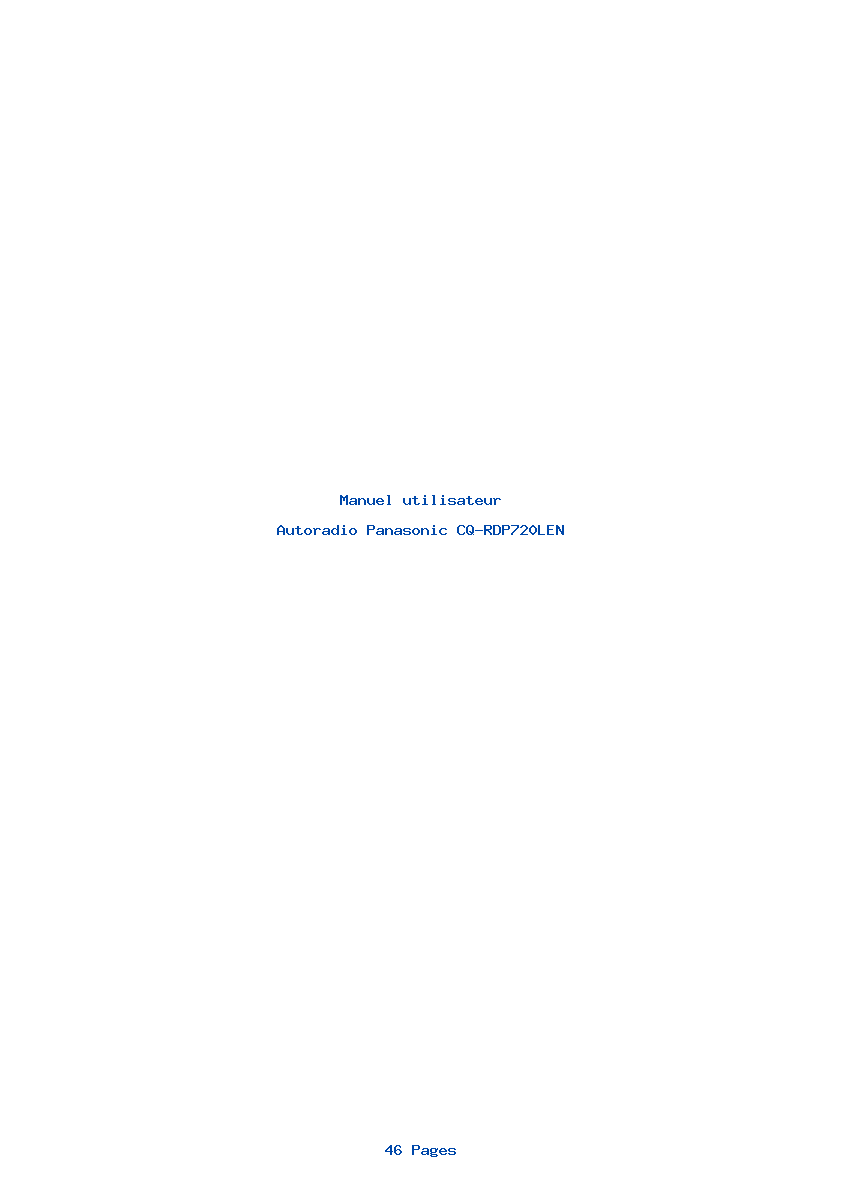 Page 1 de la notice Manuel utilisateur Panasonic CQ-RDP720LEN