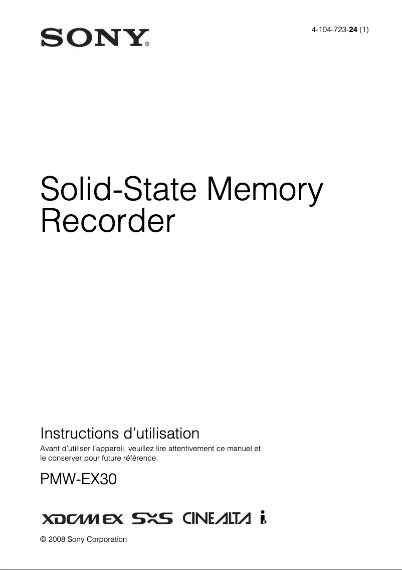 Page 1 de la notice Manuel utilisateur Sony PMW-EX30