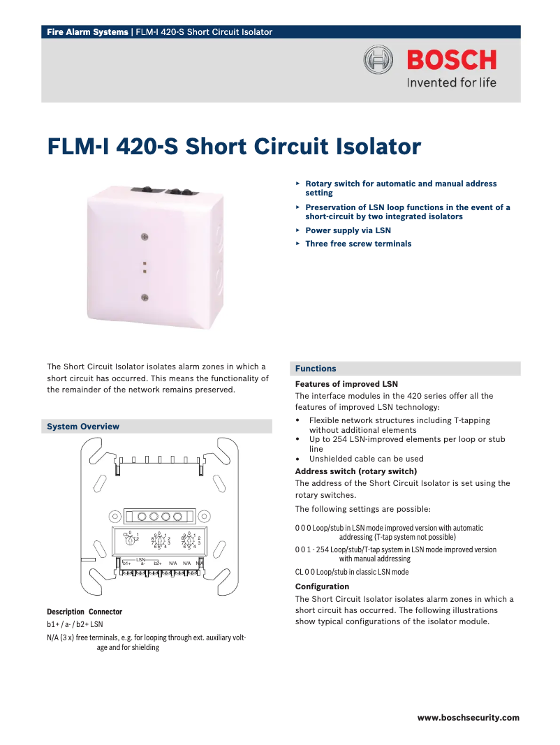 Page 1 of the manual User Manual Bosch FLM-I 420-S