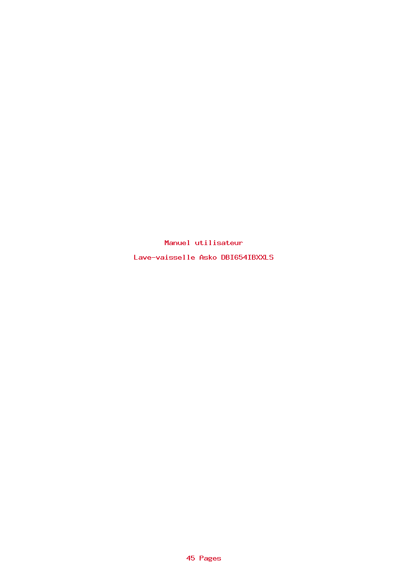 Page 1 de la notice Manuel utilisateur Asko DBI654IBXXLS