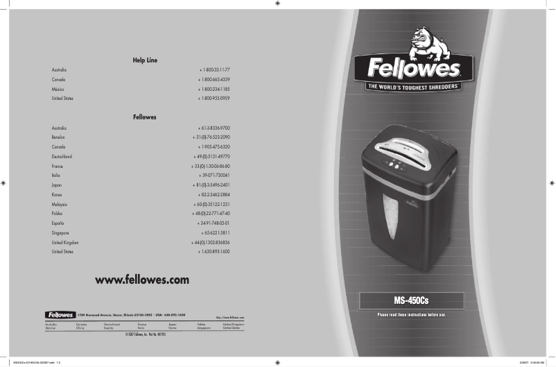 Página 1 del manual Manual de usuario Fellowes Powershred MS-450Cs Micro-Cut